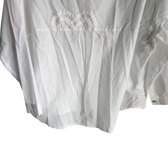 Royal Belle Shirt White Large Button Front Heart Oversized Lightweight Blouse To - Picture 9 of 9
